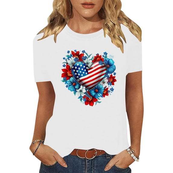 Vetsdori Womens American Flag T Shirts Summer July 4th Pullover Graphic Short Sleeve Red White and Blue Red White and Blue , Independence Day Casual Tops for Women Crew Neck