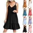 thumbnail image 1 of Vetsdori Womens Black Summer Mini Dresses, Pleated Plain Slip Dress, Sleeveless Mujer Casual Sundress Tank Dress for Womens, 1 of 9