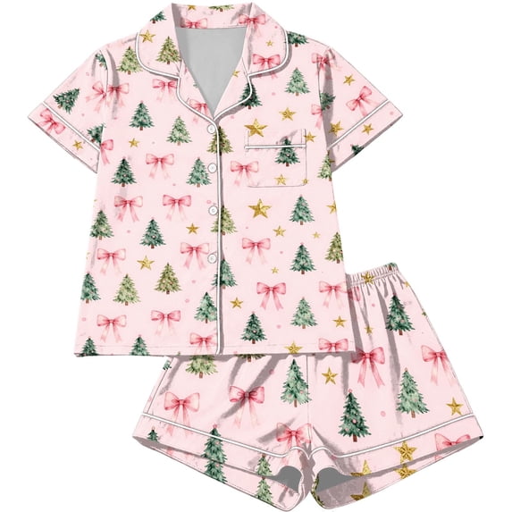 Vetsdori Womens Button up Pajamas Sets PJS 2 Pieces Homewear Christmas Shorts & Top Soft,Collared Sleepwear Lightweight Pajamas for Women