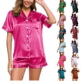 thumbnail image 1 of Vetsdori Womens Button up Pajamas Sets Shorts & Top Homewear Soft,2 Pieces Fashion Sleepwear PJS Pajamas for Women Collared, 1 of 7
