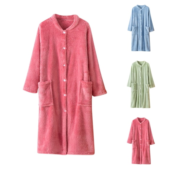 Vetsdori Womens Button up Robes Nightgowns Loungewear Long Sleeve Long Length Homewear Bathrobe for Ladies Warm