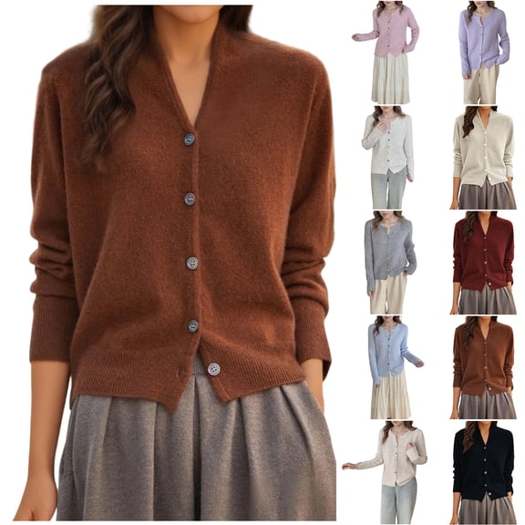 Vetsdori Womens Button up Sweaters Cardigans Warm Pullover Knitted V-Neck Jackets Soft Winter Sweaters for Women Winter