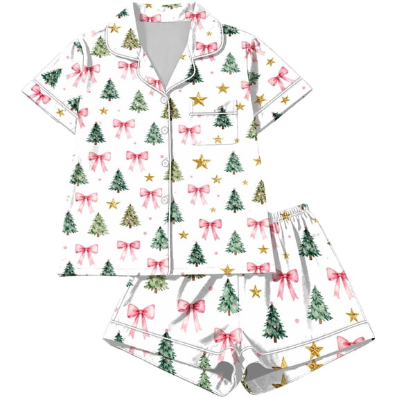 Vetsdori Womens Christmas Shorts & Top Pajamas Sets Button up PJS Homewear,Lightweight Soft Sleepwear Collared Pajamas for Women Home
