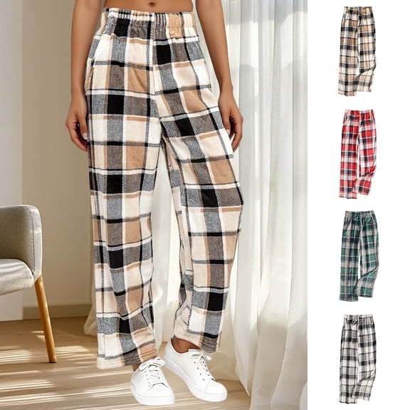 Vetsdori Womens Flannel Pajamas Pants Casual Fleece Pj Bottoms Pockets Sleepwear Wide Leg Plaid Lounge Pants for Women Soft
