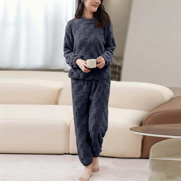 Vetsdori Womens Fleece Pajamas Sets Long Sleeve 2 Pieces Nightwear Pants,Soft Homewear Sleepwear Casual Pajamas for Women