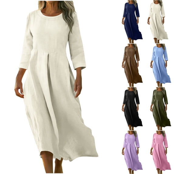 Vetsdori Womens Full Sleeves Maxi Dresses Holiday Dresses Pockets Party Crew Neck Tunic Long Dress for Junior Mujer