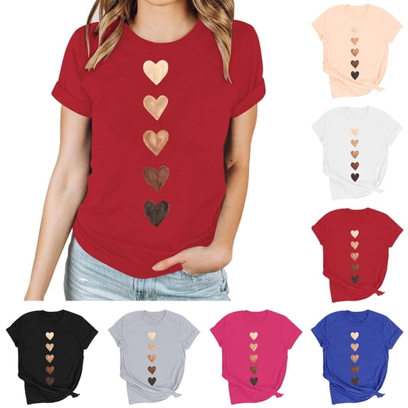 Vetsdori Womens Graphic Shirts Short Sleeve Summer Blouses Valentine Cute Holiday,Plus Size Pullover Tops for Junior Crew Neck