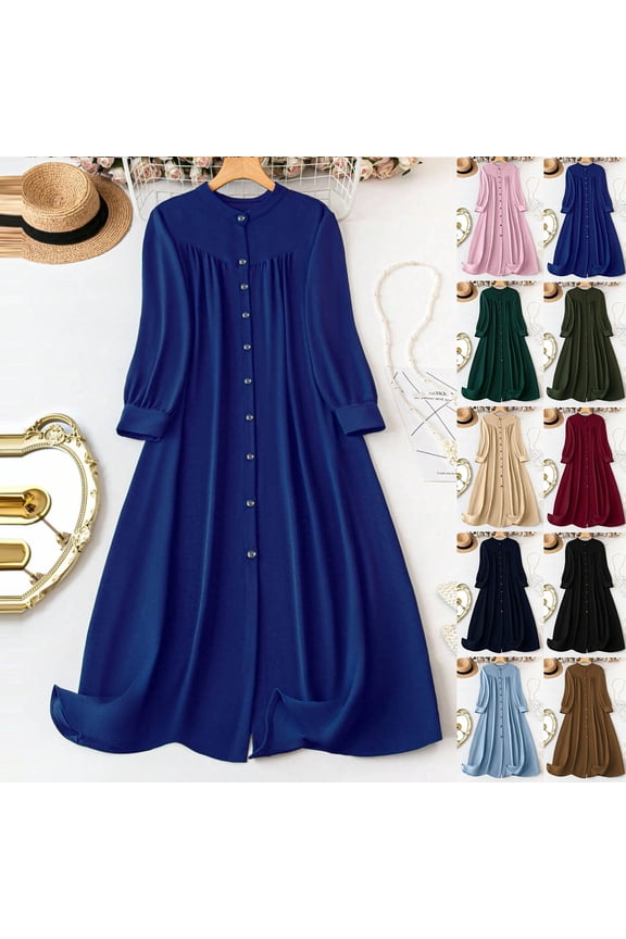 Womens Long Sleeve Midi Dresses Dresses Crew Neck Plus Size Shirt Dress,Party Lightweight Dress for Junior Outfits