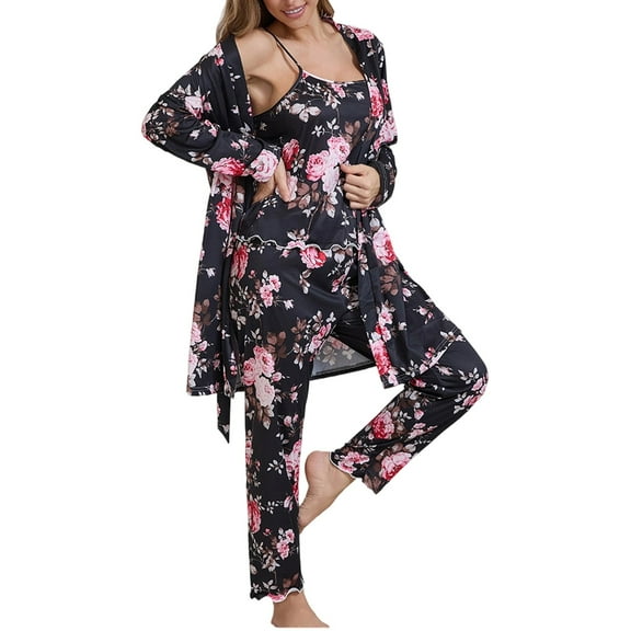 Vetsdori Womens Long Sleeve Pajamas Sets 3 Pieces Nightwear Sleepwear Lightweight Homewear,PJS Pants Pajamas for Women Fashion