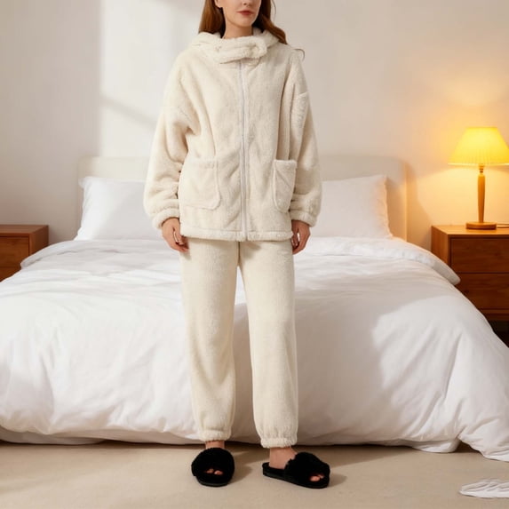 Vetsdori Womens Long Sleeve Pajamas Sets Fleece Nightwear PJS Pockets,2 Pieces Sleepwear Pants Fashion Pajamas for Women Soft