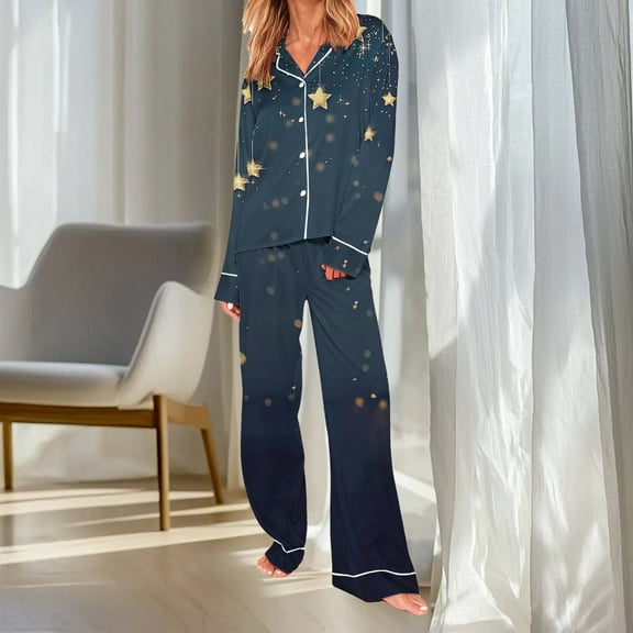 Vetsdori Womens Long Sleeve Pajamas Sets Lightweight Pants Nightwear PJS Soft Sleepwear 2 Pieces,Homewear Pajamas for Women Holiday