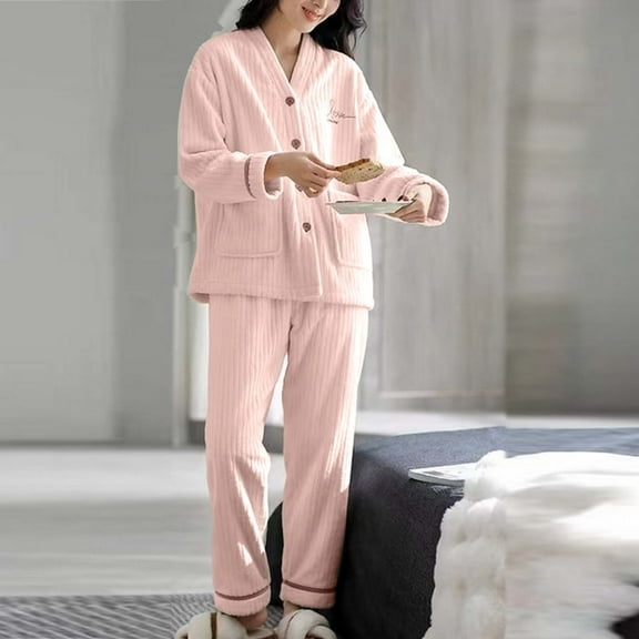Vetsdori Womens Long Sleeve Pajamas Sets Pockets Nightwear Flannel 2 Pieces,PJS Fleece Pajamas for Women Pants