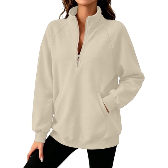 Vetsdori Womens Long Sleeve Sweatshirts 1/4 Zipper Winter Pullover Fleece Para,Solid Color Henley Tops Soft Sweatshirts for Women Sports,Khaki,Size:XXL