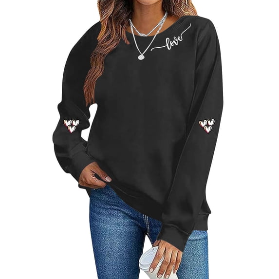 Vetsdori Womens Long Sleeve Sweatshirts Valentine's Days Crew Neck Tops Graphic Pullover Cute Love Heart,Casual Gifts for Wife Shirts for Women Holiday
