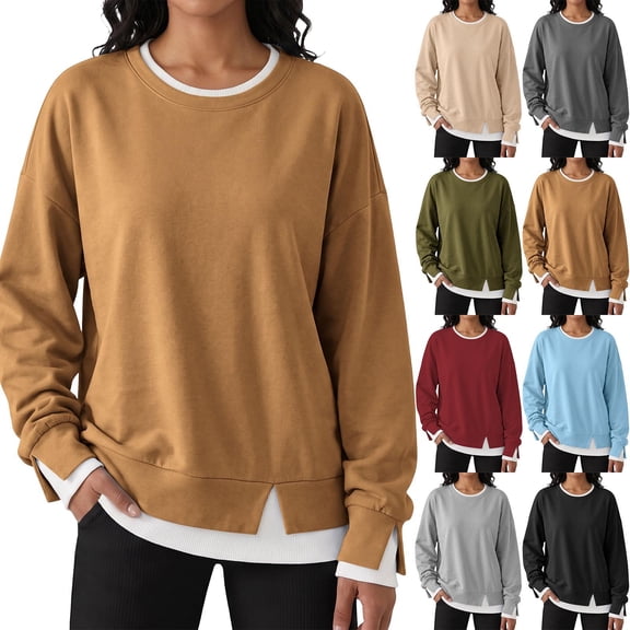 Vetsdori Womens Long Sleeve Sweatshirts Winter Sports Pullover Tops Solid Color Loose Casual,Crew Neck Sweatshirts for Women Comfy