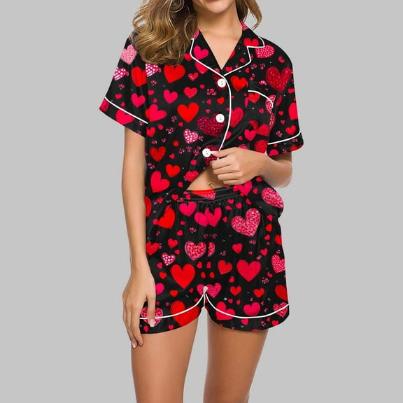 Vetsdori Womens Loungewear Pajama Sets 2 Pieces Nightwear Sleepwear Gifts for Girlfriend Soft Spring Valentines Pajamas for Women Collared,Red