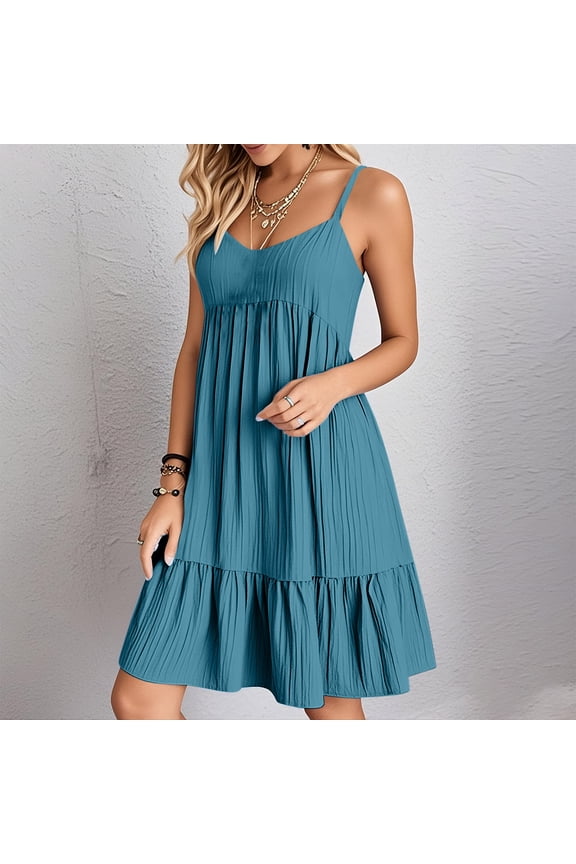 Womens Summer Mini Dresses, Pleated Plain Slip Dress, Sleeveless Mujer Casual Sundress Tank Dress for Womens