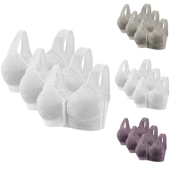 Vetsdori Womens No Wire Everyday Bras Breathable Front Closure Bralette Ice Slik Push up No Padding Lace,Bras for Women Casual