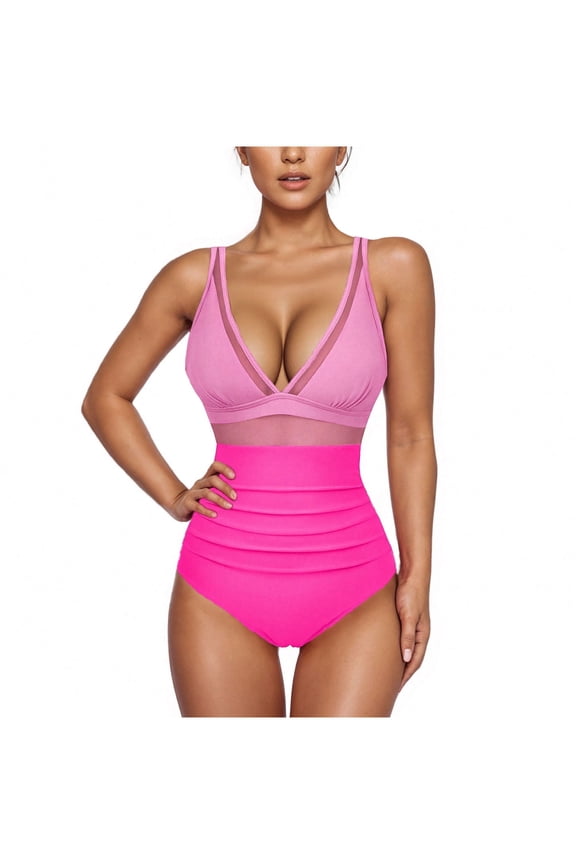 Womens One Piece Bath Suits Bikini Briefs Swimwear , Tummy Control Holiday Casual Solid Color Swim Suits for Ladies