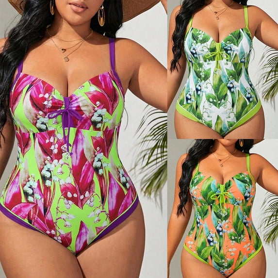 Vetsdori Womens One Piece Bath Suits Tankini Tummy Control Swimwear Floral Print,Plus Size Strap Summer Swim Suits for Women Outfits