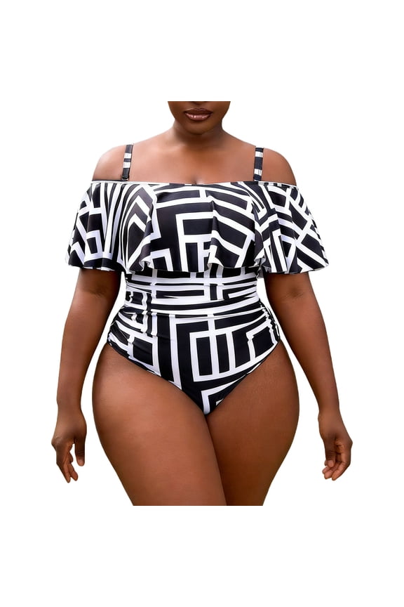 Womens One Piece Bath Suits Tankini Tummy Control Swimwear Print Plus Size,Padded Trajes De Bano Mujer Outfits Swim Suits for Women Ruffle