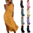 thumbnail image 1 of Vetsdori Womens Plain Midi Dresses Sundress Sleeveless Slip Dress Summer Cotton Linen Tank Casual,Crew Neck Mujer Dresses for Women, 1 of 7