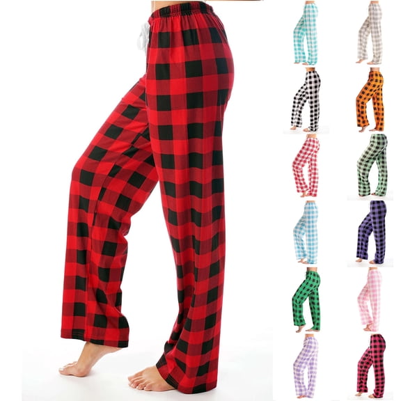 Vetsdori Womens Plus Size Pajamas Pants PJS Fashion Sleepwear Plaid Spring Summer Wide Leg Holiday Sleep Pants for Women Soft,Pink