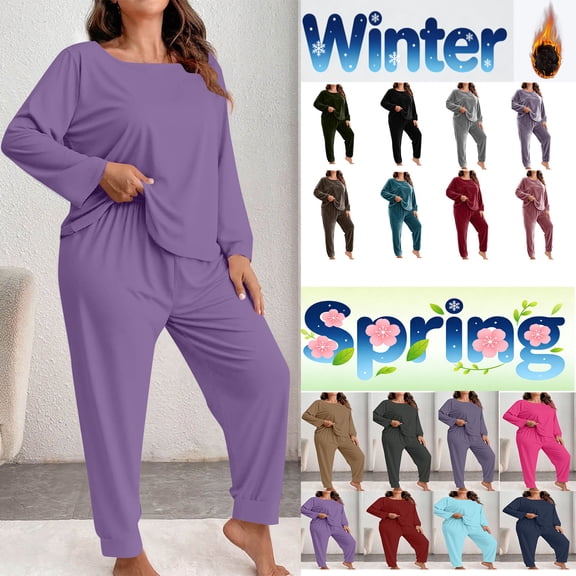 Vetsdori Fleece Pajamas Sets for Women Plus Size Nightwear,Home Thick Thermal Warm Womens Pajamas Pj Sets
