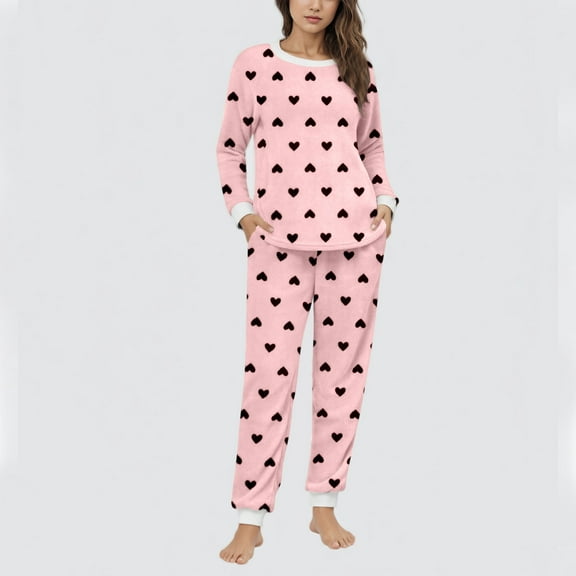 Vetsdori Womens Pockets Pajamas Sets Fleece Nightwear Home Sleepwear Thick Thermal Warm Loungewear Pajamas for Women Long Sleeved Tops and Pants