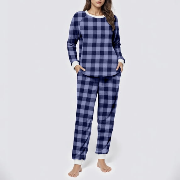Vetsdori Womens Pockets Pajamas Sets Fleece Nightwear Sleepwear Loungewear Long Sleeved Tops and Pants Pajamas for Women 2 Pieces