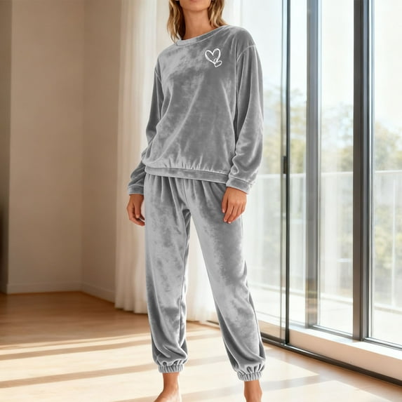 Vetsdori Womens Pockets Pajamas Sets Home Nightwear Loungewear 2 Pieces , Fleece Thick Thermal Warm Sleepwear Pj Sets Pajamas for Women