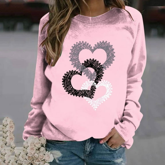 Vetsdori Valentine Sweatshirts for Women Plus Size Valentine's Days Tops Casual Pullover, Cute Womens Sweatshirts Love Heart