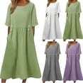 thumbnail image 1 of Vetsdori Womens Short Sleeve Midi Dresses Cotton Linen Sundress Summer Party Solid Color,Holiday Dress for Ladies Pockets, 1 of 7