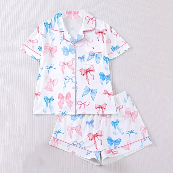 Vetsdori Womens Short Sleeve Pajamas Sets Button up Sleepwear Homewear 2 Pieces,Summer Loungewear Holiday Soft PJ Sets for Women Casual