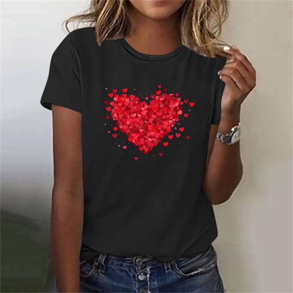 Vetsdori Womens Short Sleeve Shirts Graphic Holiday Pullover Young Adult Summer Blouse Workout Valentine's Day,Cute Gifts for Her Tops for Junior Cotton
