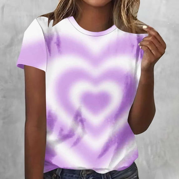 Vetsdori Womens Short Sleeve Shirts Valentines Summer Blouses Graphic Cute,Pullover Crewneck Tops for Junior Fashion