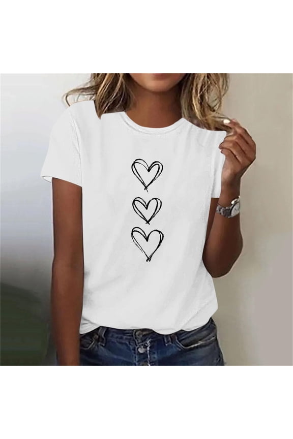 Womens Short Sleeve T-Shirts Casual Summer Pullover Young Adult Gifts for Girlfriend Graphic,Cute Cotton Blouses Valentine's Day Trendy Tops for Junior Workout