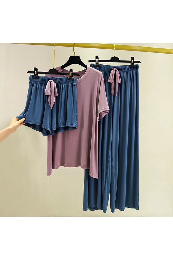 Womens Shorts & Top Pajamas Sets Casual 2 Pieces Homewear Lightweight Sleepwear Button up Modal Pajamas for Women Holiday