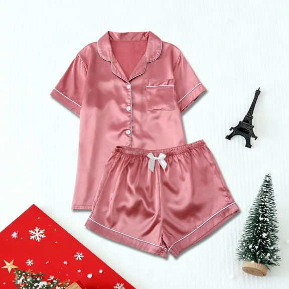 Vetsdori Womens Shorts & Top Pajamas Sets Casual Button up Homewear Lightweight Sleepwear Soft Holiday Pajamas for Women Collared
