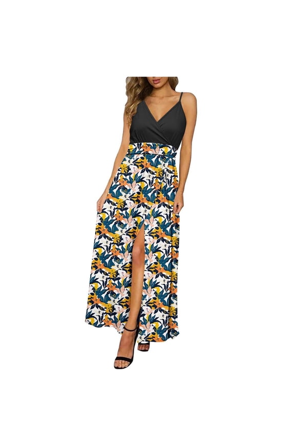 Womens Sleeveless Maxi Dresses Casual Slip Dress Tank Wrap V-Neck,Solid Color Pleated Dress for Junior Lightweight