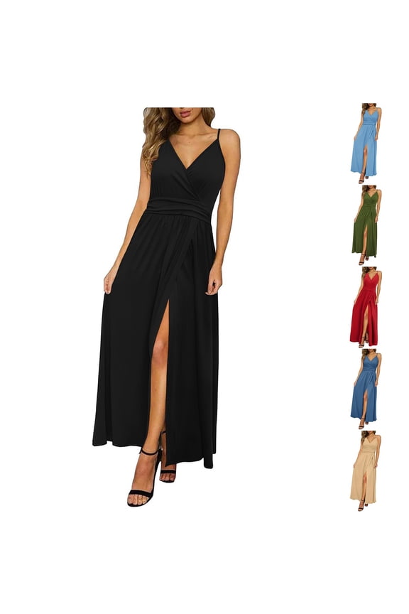 Womens Sleeveless Maxi Dresses Solid Color Cocktail Slip Dress Tank Party Pleated Summer,Casual Outfits Dress for Junior V-Neck