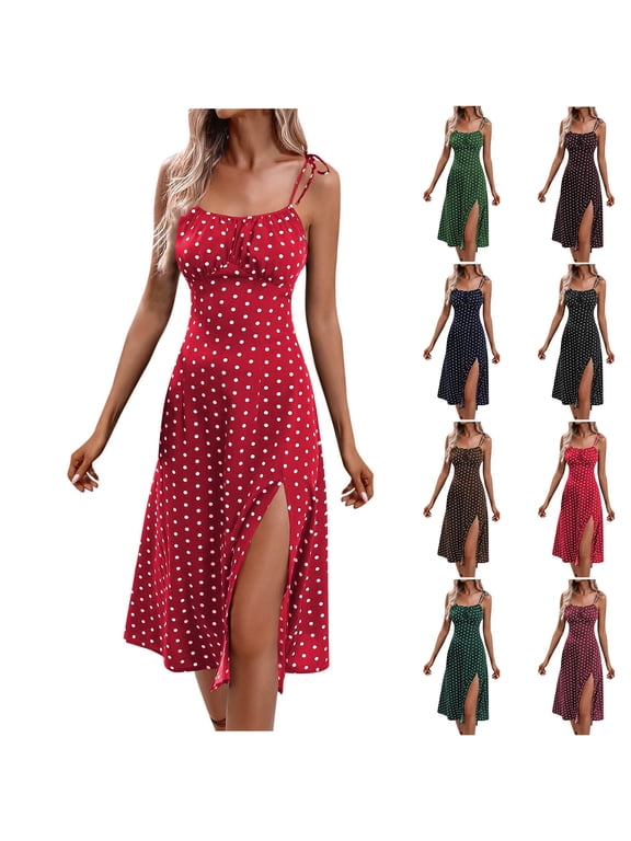 Womens Midi Dresses Graphic Summer Slip Dress Beach Tank Sundress Square Neckline,Vacation Casual Dress for Junior Outfits