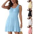 thumbnail image 1 of Vetsdori Womens Sleeveless Mini Dresses Holiday Party Slip Dress Solid Color A-Line Summer,Tank Dress for Junior Boat Neck, 1 of 7