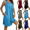 thumbnail image 1 of Vetsdori Womens Sleeveless Mini Dresses Sundress Summer Slip Dress Pockets Holiday Plain Tank,Crew Neck Dresses for Women Pleated, 1 of 9