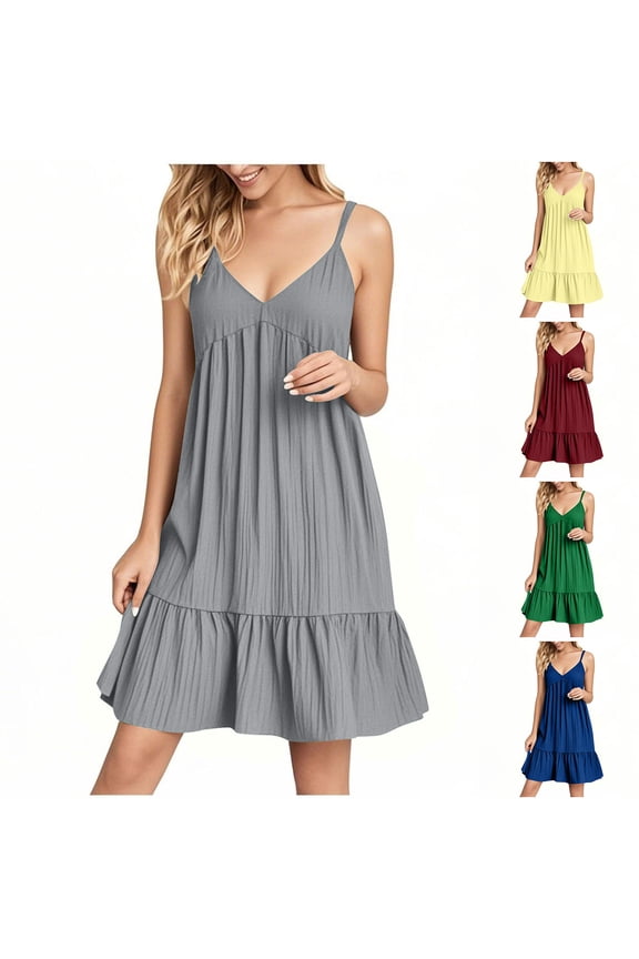 Womens Sleeveless Mini Dresses Tank Beach Slip Dress Casual Sundress,Summer Solid Color V-Neck Mujer Dress for Junior Vacation