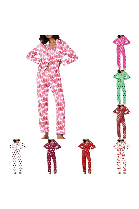 Womens Soft Pajama Sets Loungewear Valentines Day Sleepwear Gifts for Girlfriend Nightwear Short Sleeved Tops Long Pants Love Heart Pajamas for Women PJS,Red