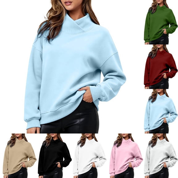 Vetsdori Womens Sports Sweatshirts Mock Neck Tops Pullover Winter Casual,Long Sleeve Solid Color Sweatshirts for Women Soft