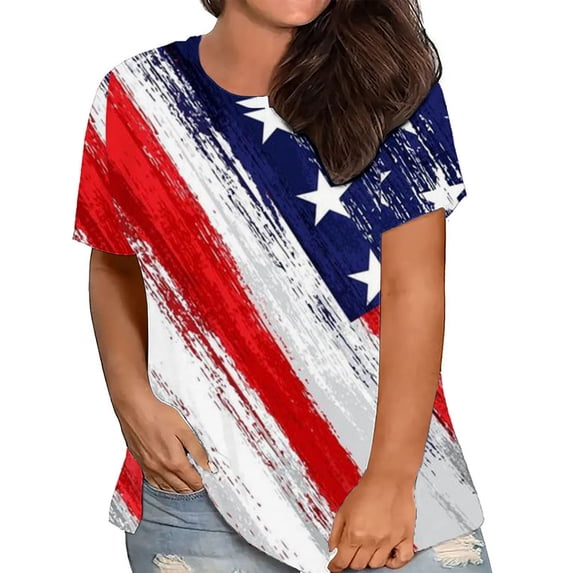 Vetsdori Womens Summer T Shirts American Flag 4th of July Pullover Red White and Blue Graphic Independence Day Red White and Blue , Short Sleeve Plus Size Casual Tops for Women Fashion