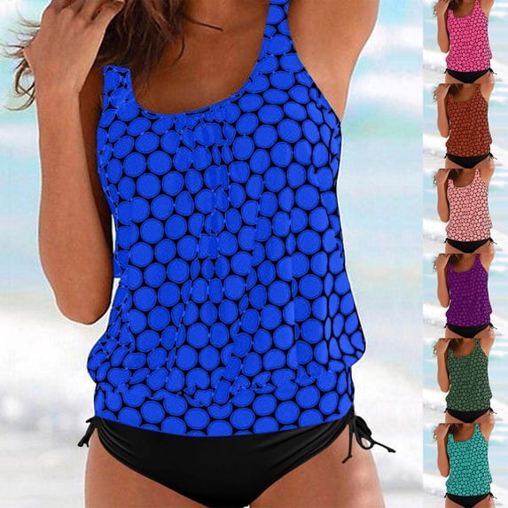 Vetsdori Womens Tankini Swim Suits Modest Plus Size Bathing Suits High Waist Two Piece Bras and Bottoms Summer,Print Holiday Swimwear for Ladies Tummy Control