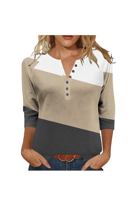 Womens Tops Tunic Dressy Pullover Casual Plus Size Summer,Print Round Neck T-Shirts for Junior 3/4 Sleeve